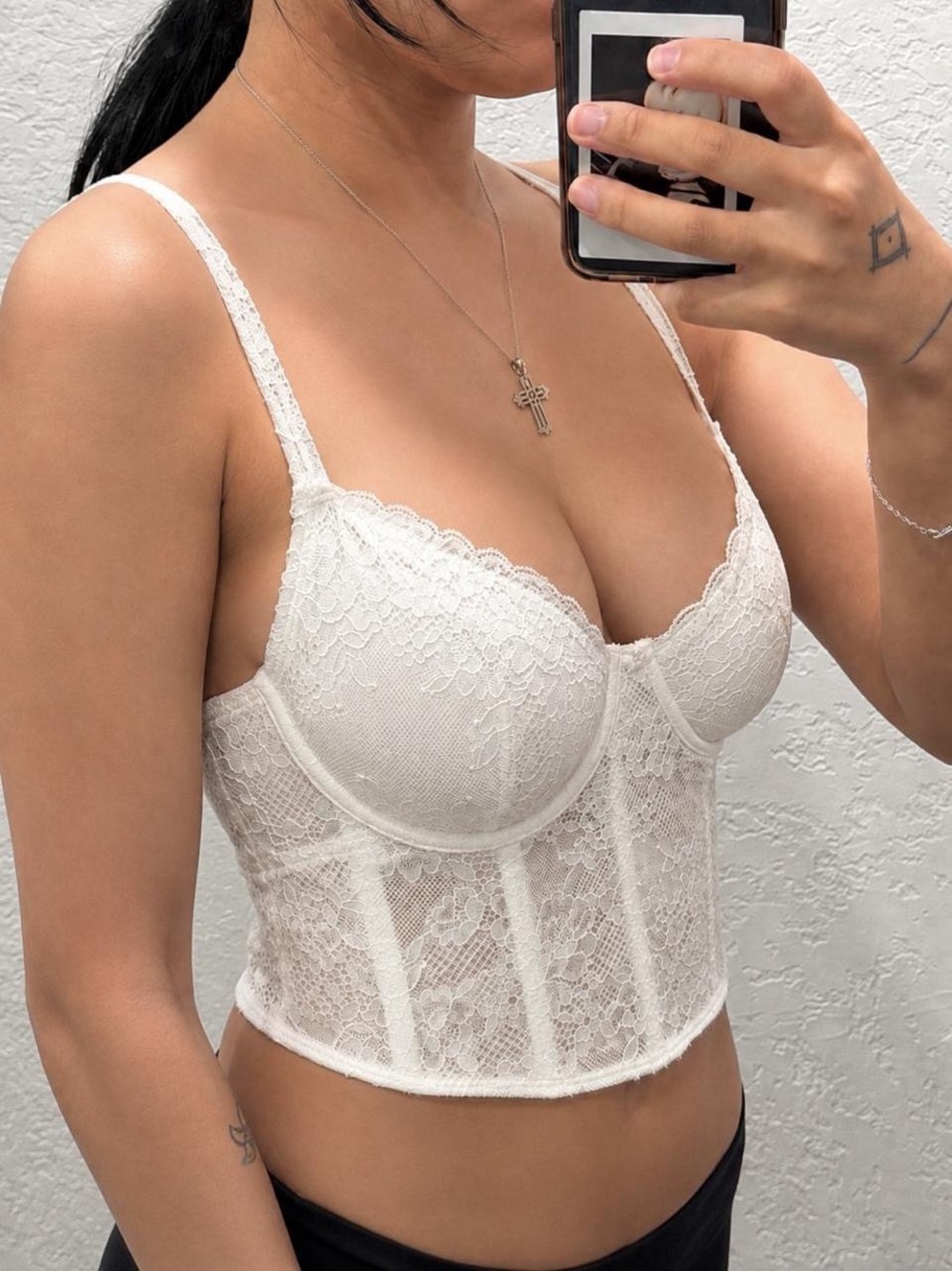 White Lace Longline Crop Bustier Top -  Elegant Support